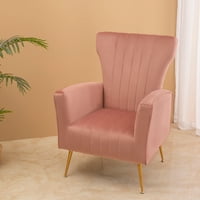 Udobna baršunasta naglasak stolica - Vintage Wingback Stolica za spavaću sobu za dnevnu sobu - ružičasta