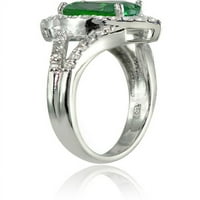 Modni ovalni prsten s podijeljenim drškom od srebra s imitacijom smaragda i bijelog topaza