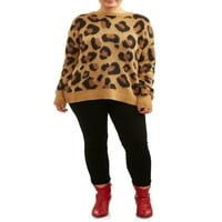 Koncepti ženskog plus veličine dugih rukava kap za vrat ramena leopard intarsia džemper