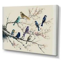 Dizajnerska umjetnost šarene ptice na cvjetnom stablu šljive raznolikost zidna umjetnost na platnu