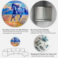 DesignArt 'Sažetak plavog konja Galoping nad prerijom' Farmhouse Circle Metal Wall Art - Disk od 11