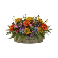 Gotovo prirodni umjetni mješoviti cvjetni aranžman od 18 inča u ukrasnoj vazi, Višebojni