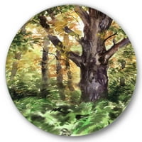 DesignArt 'Jesenska šuma s velikim drvetom' jezero Kuća Circle Metal Wall Art - Disk od 23 godine