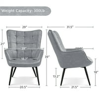 Alden Design Modern FAU kožni krilasti stolica Moderna stolica s kožnim kožima, siva