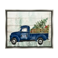 & Sretan Božić plavi blagdanski kamion grafika sjajno sivo platno s plutajućim okvirom zidni tisak dizajn Kim Allen