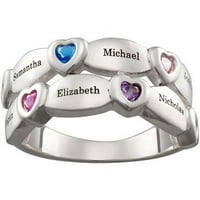 Personalizirano žensko srebrno ime i rodni kamen fau snop prsten