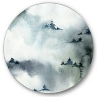 DesignArt 'Minimalistička snježna jela sa zimskom šumom' Moderni krug metal zida - disk od 29