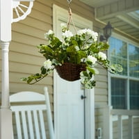 Čisti vrtni fau cvjetovi - bijeli geranij viseći prirodni i životni cvjetni aranžman s košom