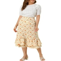 Jedinstvene ponude ženskog cvjetnog elastičnog struka Raffle ruffle hem midi suknja