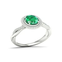 Imperijalni dragulj Sterling Silver ovalni rez stvorio je smaragd i stvorio bijeli safirski halo ženski zaručnički